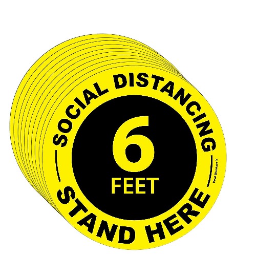 Social Distancing Floor Tile Decals Social Distancing Signage-6 Ft. Yellow Circle-Pack of 10