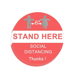 Stand Here Social Distancing Floor Decal Stickers, 6.7" Round Safety Sign - Pack of 5
