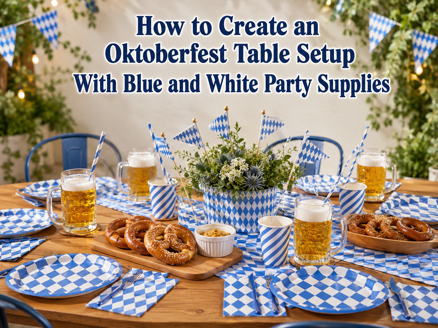 How to Create an Oktoberfest Table Setup With Blue and White Party Supplies
