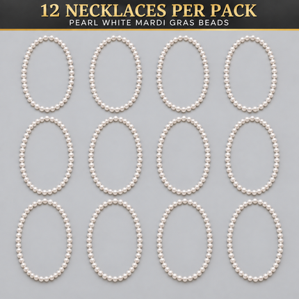48" 18mm Round Pearl White Mardi Gras Beads - Pack of 12 Necklaces