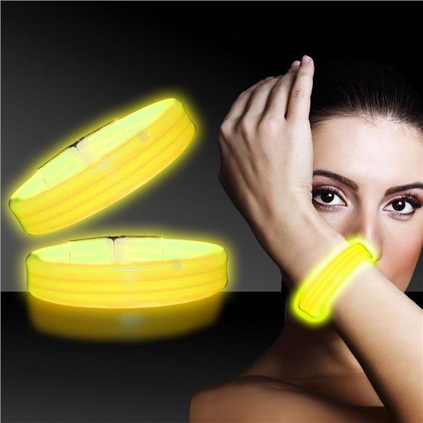 9 Inch Yellow Triple Wide Glow Bracelets - 25 Per Pack