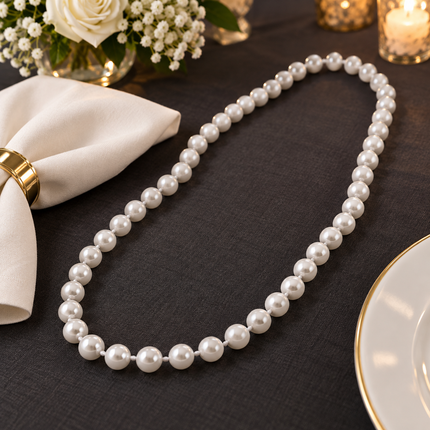 48" 18mm Round Pearl White Mardi Gras Beads - Pack of 12 Necklaces