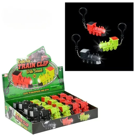 2 Light-Up Train Back Pack Clip With Sound - 12 Per Pack