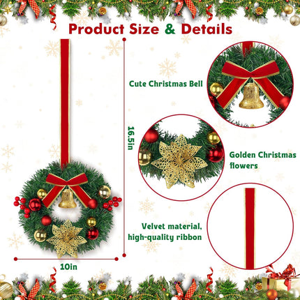 10 Inch Mini Christmas Wreath With Bell, Berry, Flowers and Ball - 6 Per Pack