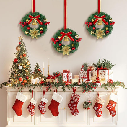 10 Inch Mini Christmas Wreath With Bell, Berry, Flowers and Ball - 6 Per Pack