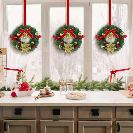 10 Inch Mini Christmas Wreath With Bell, Berry, Flowers and Ball - 6 Per Pack