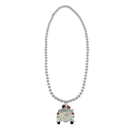 10mm Pearl White 42 Inches Necklace with Just Married Car Medallion