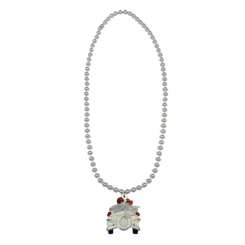 10mm Pearl White 42 Inches Necklace with Just Married Car Medallion