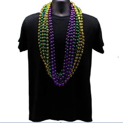 48" 10mm Round Metallic Purple, Gold & Green Mardi Gras Beads - Pack of 12 Necklaces