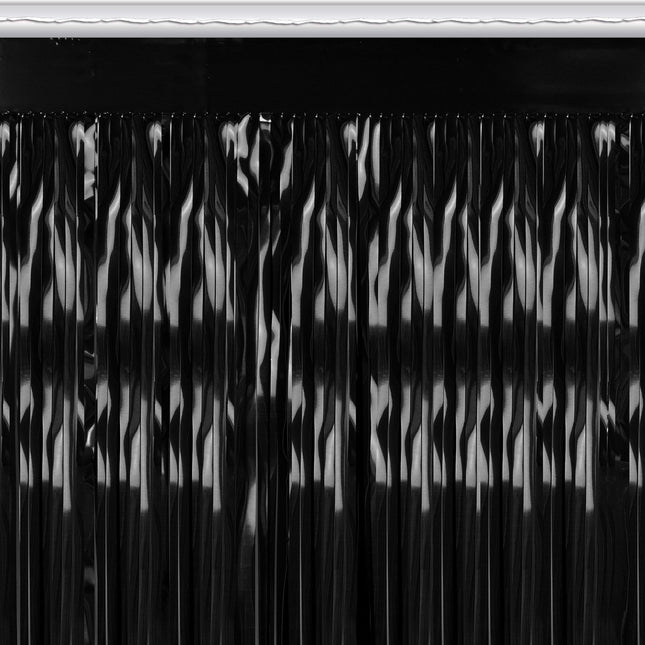 11' x 30" Black Metallic Fringe Table Skirt