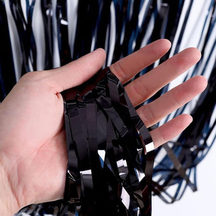 11' x 30" Black Metallic Fringe Table Skirt