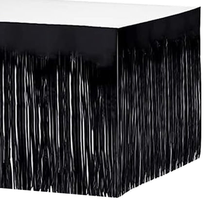 11' x 30" Black Metallic Fringe Table Skirt
