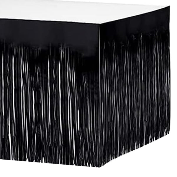 11' x 30 Black Metallic Fringe Table Skirt