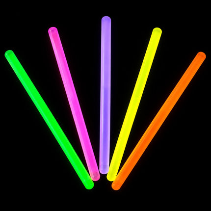 Representative colors of 12-inch jumbo glow sticks; assorted pack of 10.