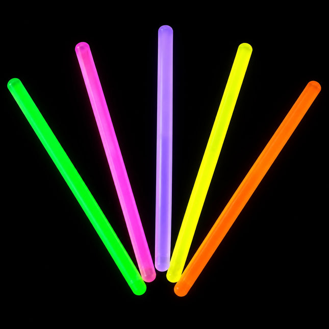 Representative colors of 12-inch jumbo glow sticks; assorted pack of 10.