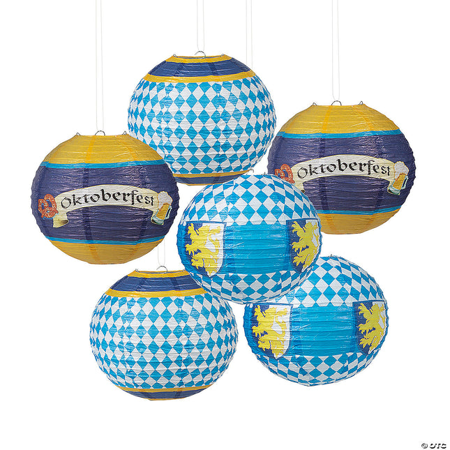 12" Oktoberfest Hanging Paper Lanterns - 6 Per Pack