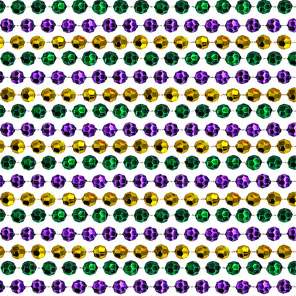 12mm Cut Metallic Purple, Gold and Green Mardi Gras Beads 48 Inches Necklaces