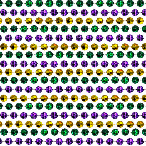12mm Cut Metallic Purple, Gold and Green Mardi Gras Beads 48 Inches Necklaces