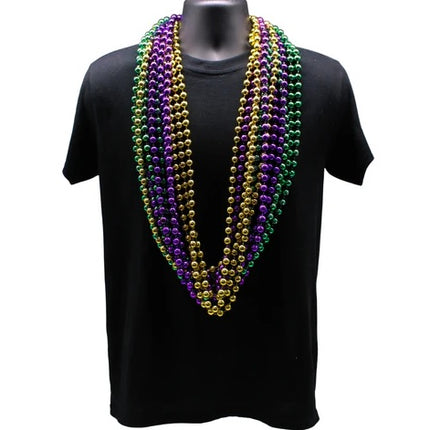 12mm Round Metallic Purple, Gold & Green Mardi Gras Beads - Pack of 48 Inches Necklaces