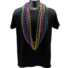 48" 12mm Round Metallic Purple, Gold & Green Mardi Gras Beads - Pack of 12 Necklaces