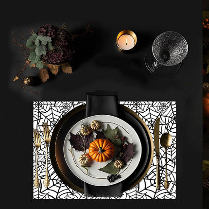 12"x18" Halloween Placemats, Black Spiderwebs Disposable Cardstock Paper - 8 per pack
