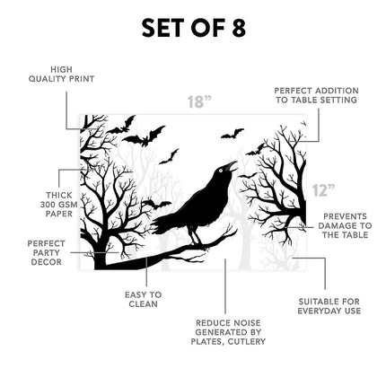 12"x18" Halloween Placemats, Chirping Crow Disposable Cardstock Paper - 8 per pack