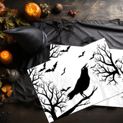 12"x18" Halloween Placemats, Chirping Crow Disposable Cardstock Paper - 8 per pack