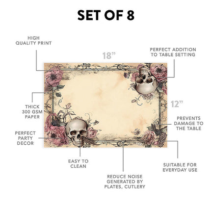 12"x18" Halloween Placemats, Eternal Roses Disposable Cardstock Paper - 8 per pack