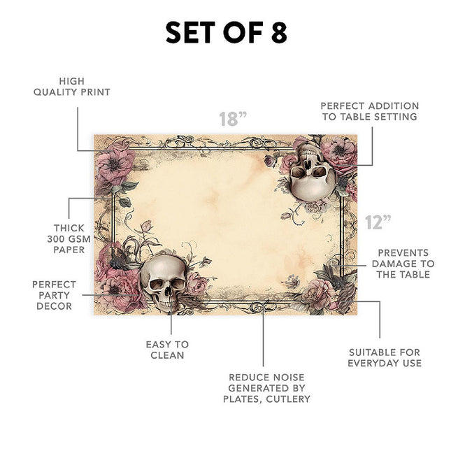 12"x18" Halloween Placemats, Eternal Roses Disposable Cardstock Paper - 8 per pack
