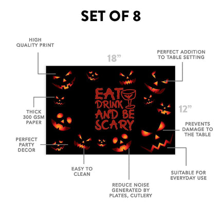 12"x18" Halloween Placemats, Glowing Ghouls Eat Drink And Be Scary, Cardstock - 8 per pack