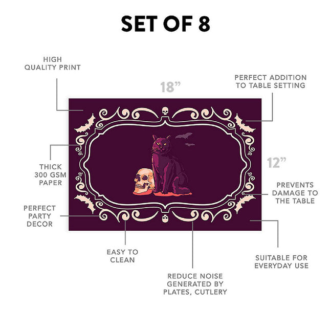 12"x18" Halloween Placemats, Gothic Elegance Disposable Cardstock Paper - 8 per pack