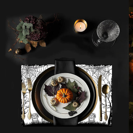 12"x18" Halloween Placemats, Haunting House of Shadows Disposable Cardstock Paper - 8 per pack