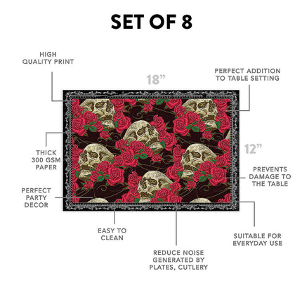 12"x18" Halloween Placemats, Hauntingly Romantic Disposable Cardstock Paper - 8 per pack