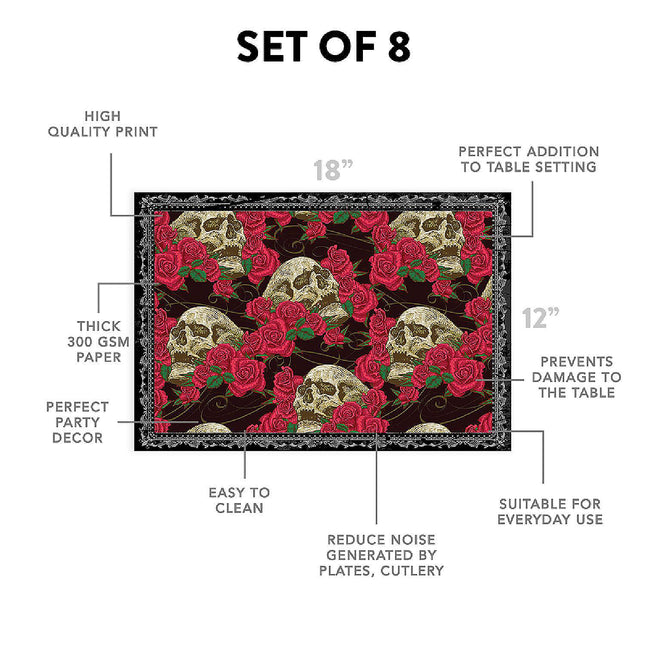 12"x18" Halloween Placemats, Hauntingly Romantic Disposable Cardstock Paper - 8 per pack
