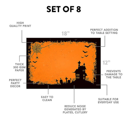 12"x18" Halloween Placemats, Hilltop Haunts Disposable Cardstock Paper - 8 per pack