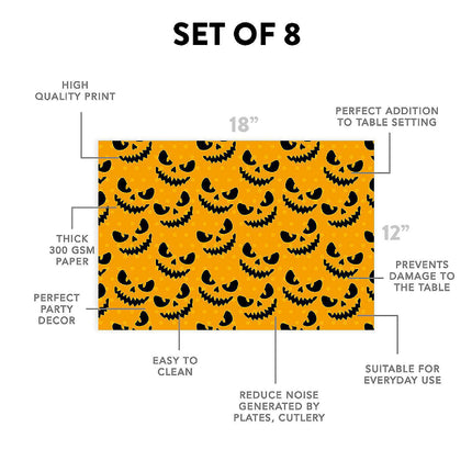 12"x18" Halloween Placemats, Jack-o'-Lantern Patterns Disposable Cardstock Paper - 8 per pack