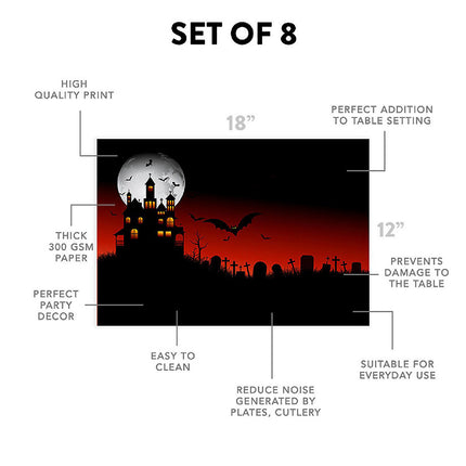 12"x18" Halloween Placemats, Lunar Haunting Disposable Cardstock Paper - 8 per pack
