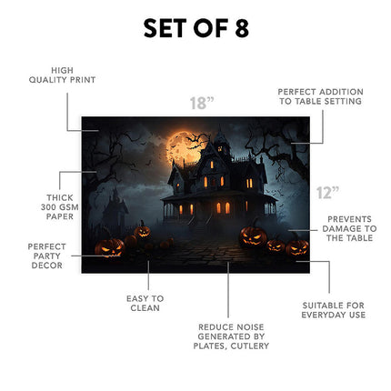 12"x 18" Moonlit Haunted Manor Halloween Placemats - 8 Per Pack
