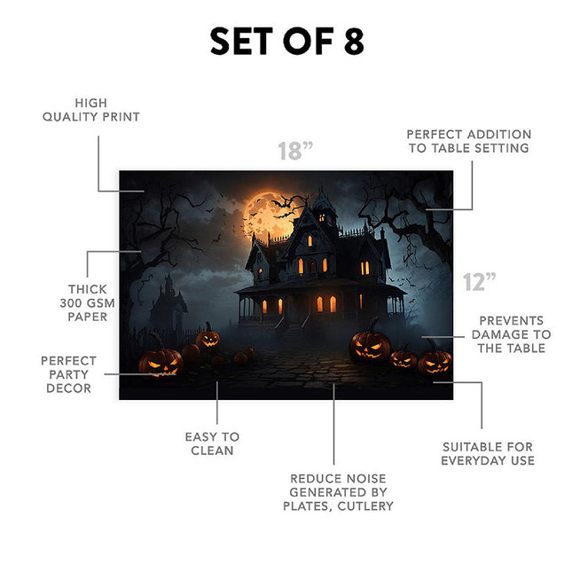 12"x 18" Moonlit Haunted Manor Halloween Placemats - 8 Per Pack