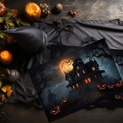 12"x18" Halloween Placemats Moonlit Haunted Manor Disposable Cardstock Paper - 8 Per Pack