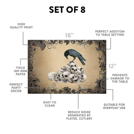12"x18" Halloween Placemats, Raven's Rest Disposable Cardstock Paper - 8 per pack