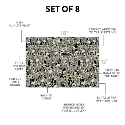 12"x18" Halloween Placemats, Skeletons & Shadows Disposable Cardstock Paper - 8 per pack