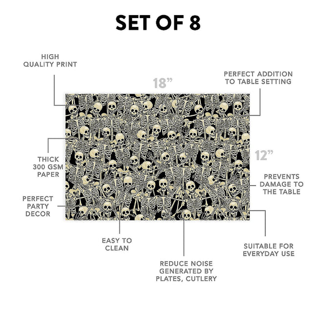 12"x18" Halloween Placemats, Skeletons & Shadows Disposable Cardstock Paper - 8 per pack