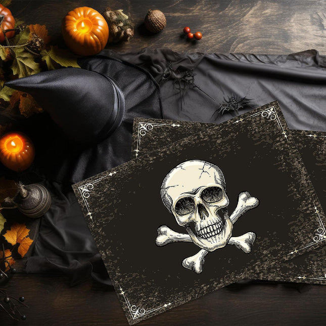 12"x18" Halloween Placemats, Skull and Crossbones Disposable Cardstock Paper - 8 per pack
