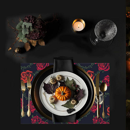 12"x18" Halloween Placemats, Skulls & Roses Disposable Cardstock Paper - 8 per pack