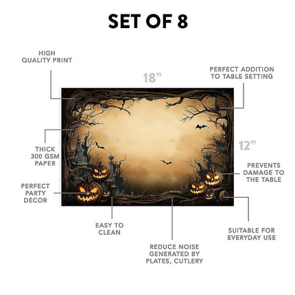 12"x18" Halloween Placemats, Sleepy Hollow Disposable Cardstock Paper - 8 per pack