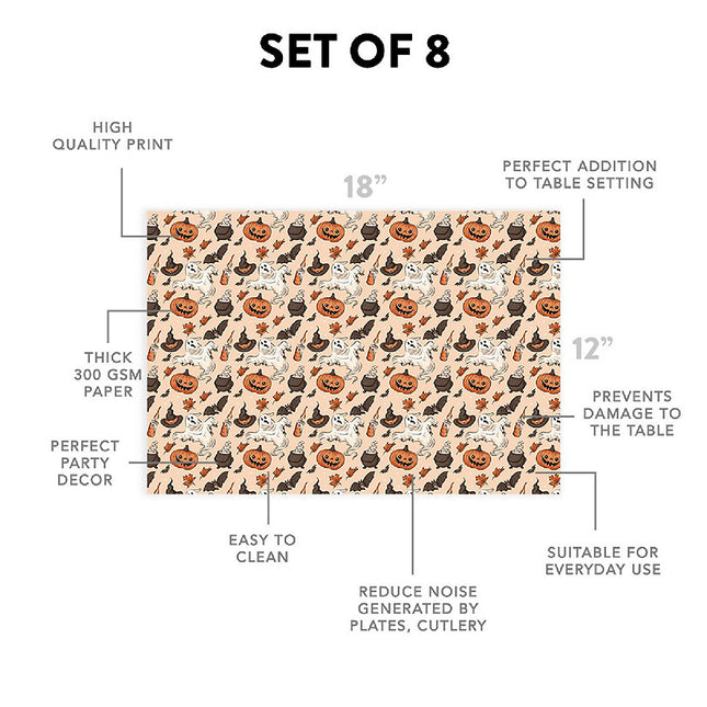 12"x18" Halloween Placemats, Spooktacular Fun Disposable Cardstock Paper - 8 per pack