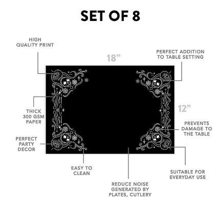 12"x18" Halloween Placemats, Vintage Ornate Frame Disposable Cardstock Paper - 8 per pack