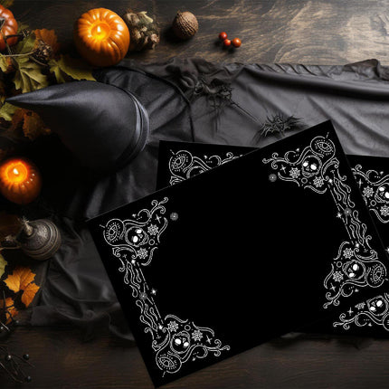 12"x18" Halloween Placemats, Vintage Ornate Frame Disposable Cardstock Paper - 8 per pack