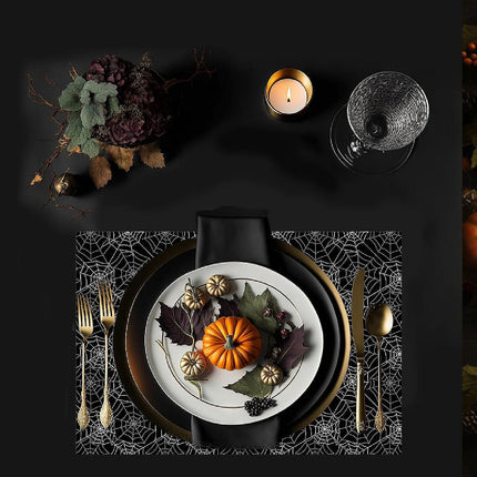 12"x18" Halloween Placemats, White & Gray Spiderwebs Disposable Cardstock Paper- 8 per pack